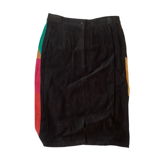 Vintage 80s Suede Leather Patchwork Skirt - Picture 5 of 6